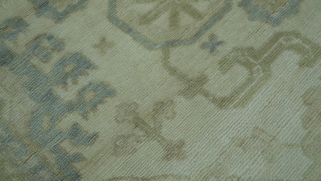 Hand Knotted Ivory And Blue Traditional Oushak Design 8x10 Wool Area Rug