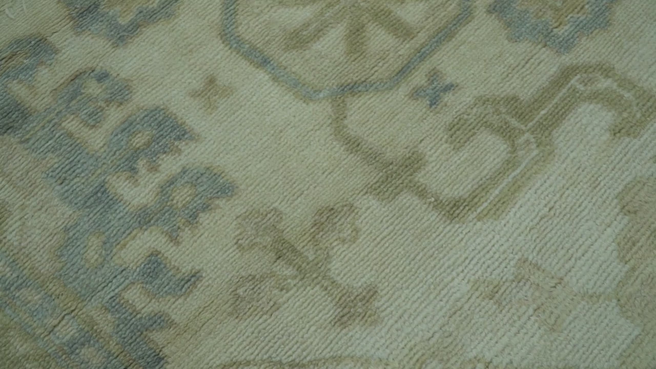 Hand Knotted Ivory And Blue Traditional Oushak Design 8x10 Wool Area Rug