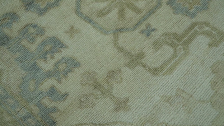 Hand Knotted Ivory And Blue Traditional Oushak Design 8x10 Wool Area Rug