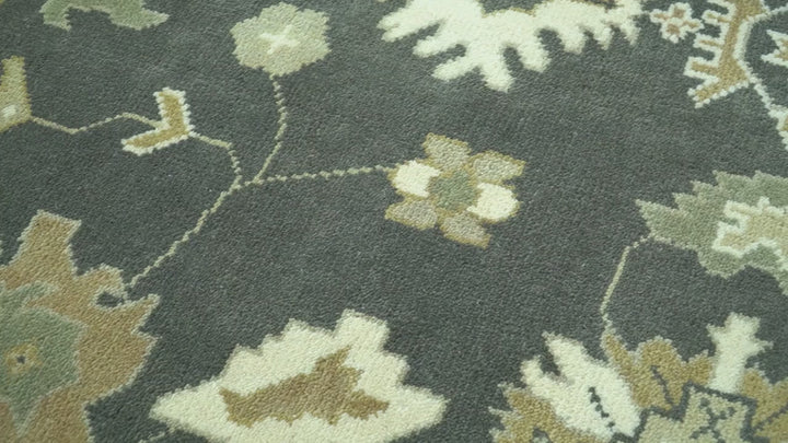 Gray And Beige Oushak Hand Knotted Custom Made Wool Rug