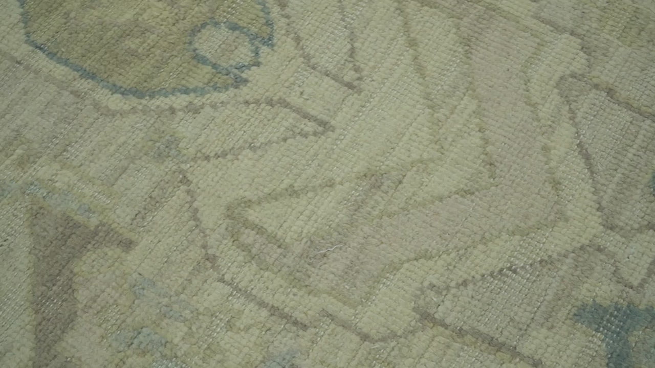 Custom Made Blue And Beige Modern Ikat Design Hand Knotted Wool Area Rug