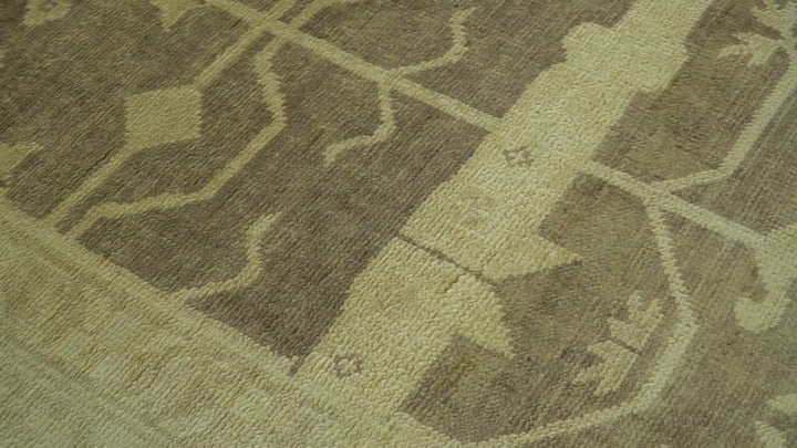 Brown And Beige Traditional Oushak Hand knotted Wool Area Rug