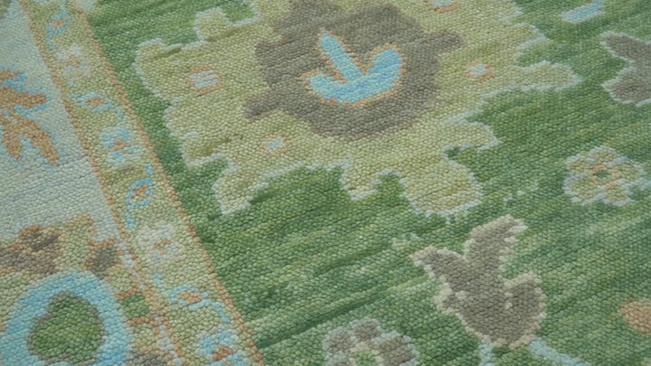 Custom Made Antique Green Traditional Oushak Design Hand Knotted Wool Area Rug