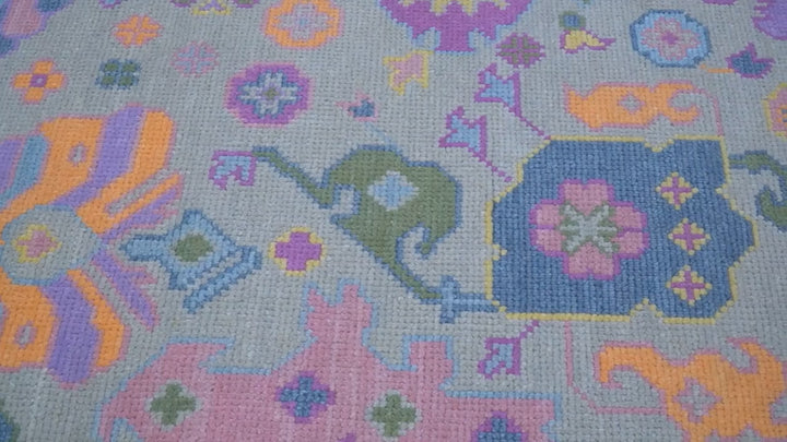 Modern Oushak Made to Order Purple And Ivory Hand Knotted Wool Rug