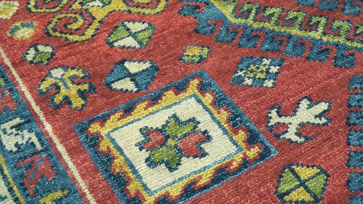 Custom Made Traditional Medallions Design Rust And Blue Hand Knotted Wool Rug