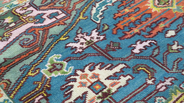 Traditional Medallion Design Blue Hand knotted 8x10 Wool Area Rug