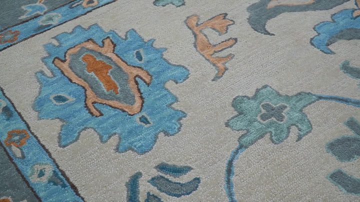 Allure Custom Made Traditional Design Peach And Blue Hand Tufted Wool Rug