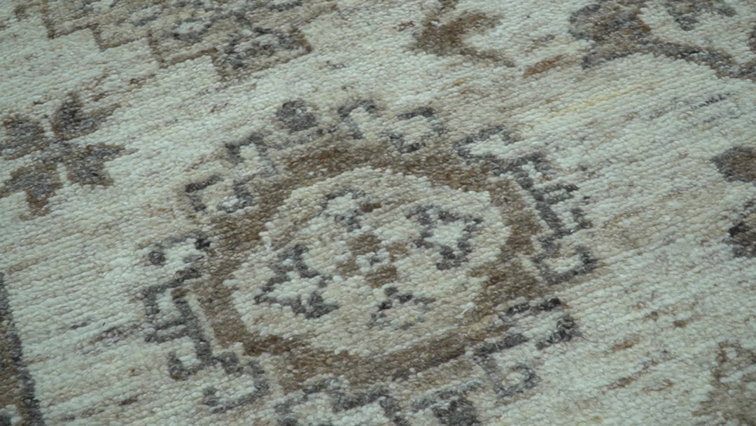 Custom Made Traditional Turkish Design Beige Hand Knotted Natural Wool Area Rug