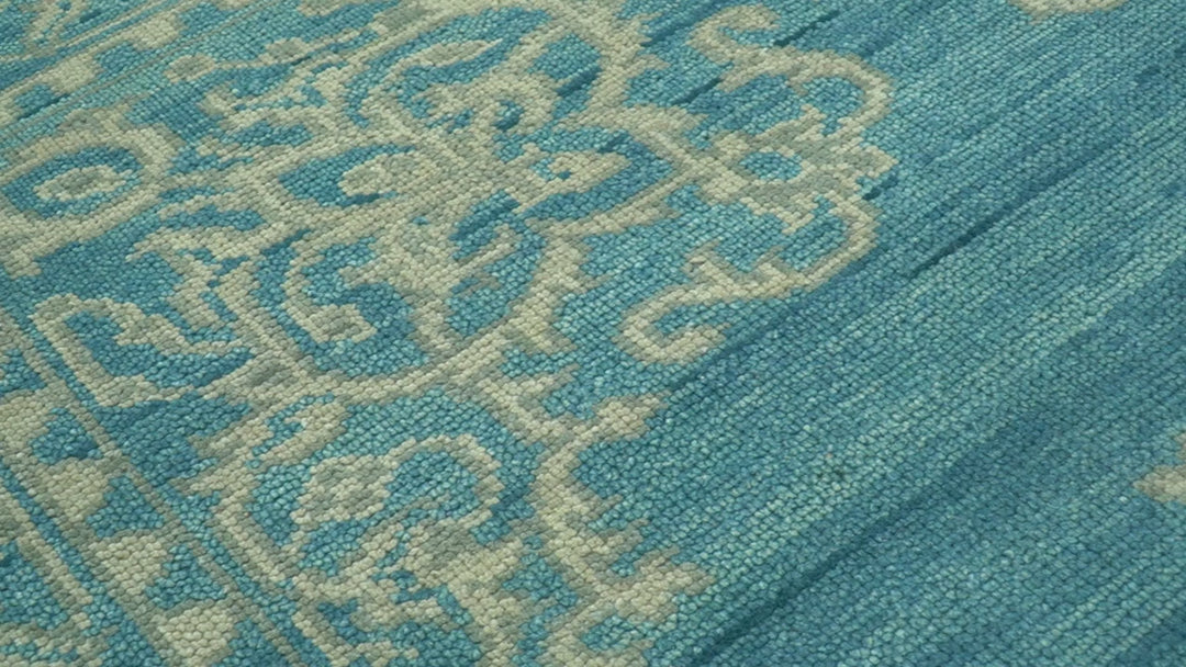 Custom Made Traditional Turkish Design Blue Hand Knotted Wool Area Rug
