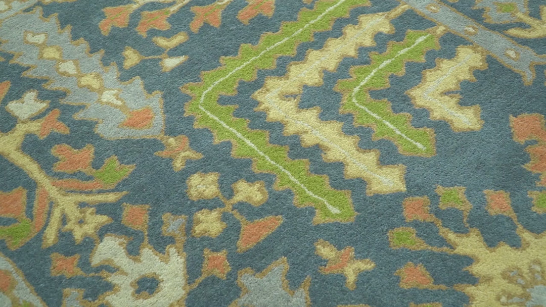 Custom Made Tree of Life Beige And Teal Floral Design Hand Tufted  Wool Area Rug