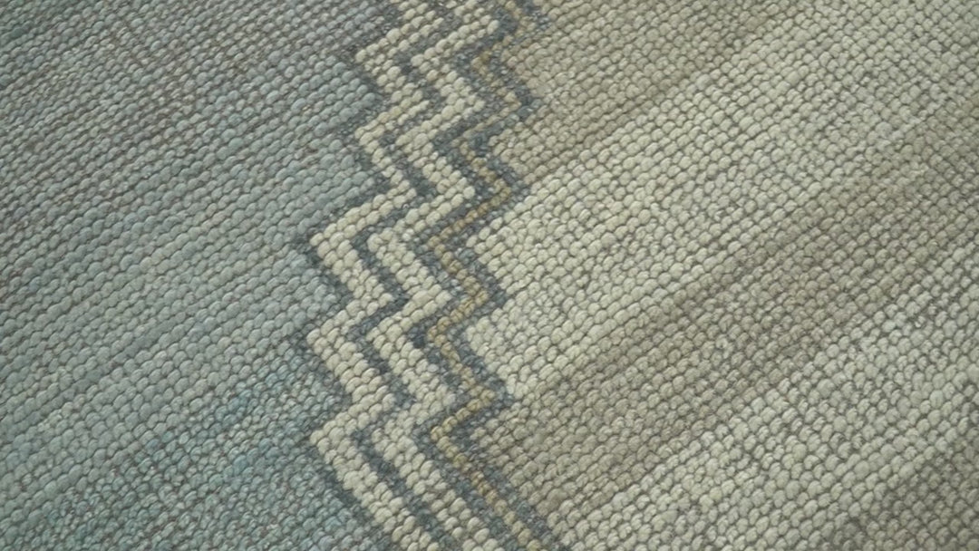 Traditional Medallion Design Blue and Beige Hand Knotted Wool Rug Custom Made