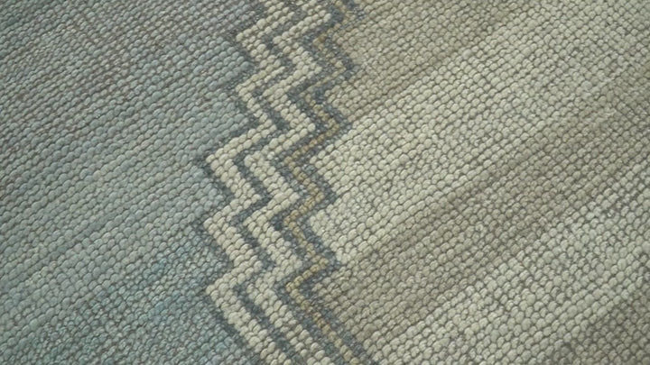 Traditional Medallion Design Blue and Beige Hand Knotted Wool Rug Custom Made