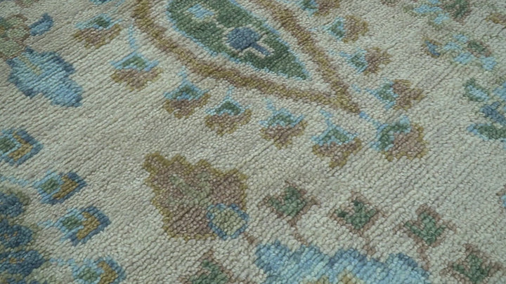 Custom Made Traditional Oriental Design Ivory And Blue Hand knotted Wool Area Rug