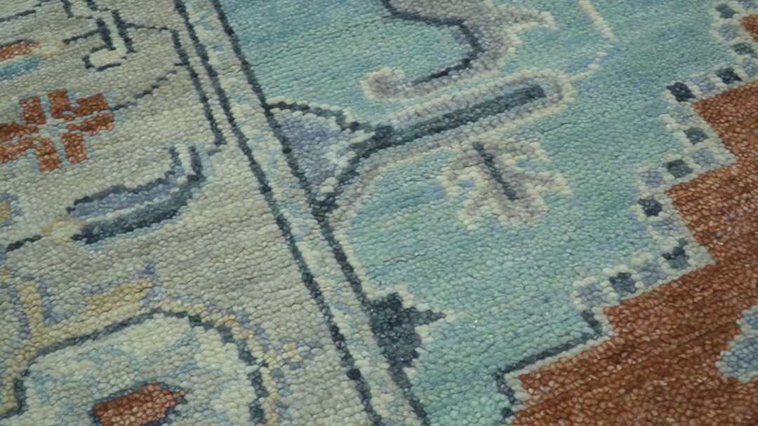 Custom Made Rust And Blue Traditional Serapi Design Hand Knotted Wool Rug