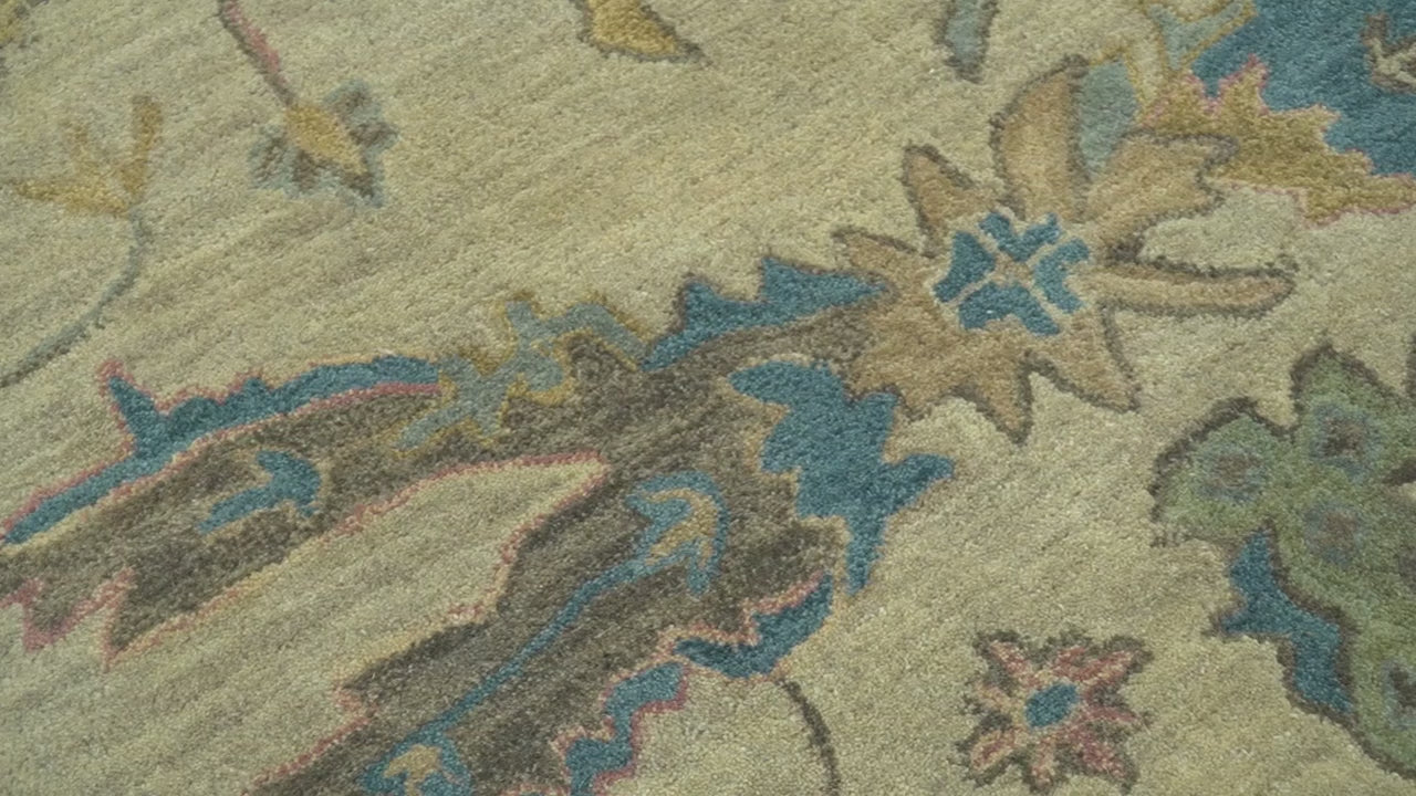 Traditional Oushak Design Beige And Blue Hand Tufted 8x10 Wool Area Rug