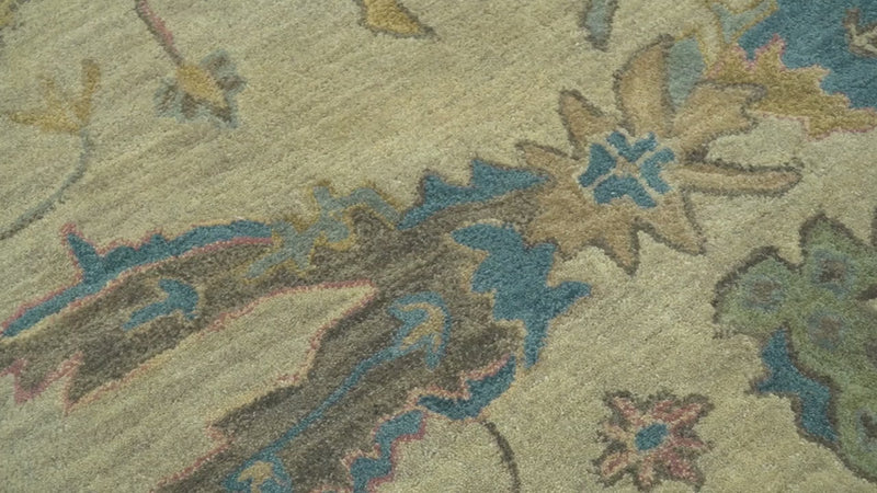 Traditional Oushak Design Beige And Blue Hand Tufted 8x10 Wool Area Rug