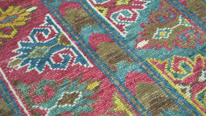 Custom Made Red And Olive Traditional Floral Design Hand Knotted Wool Rug