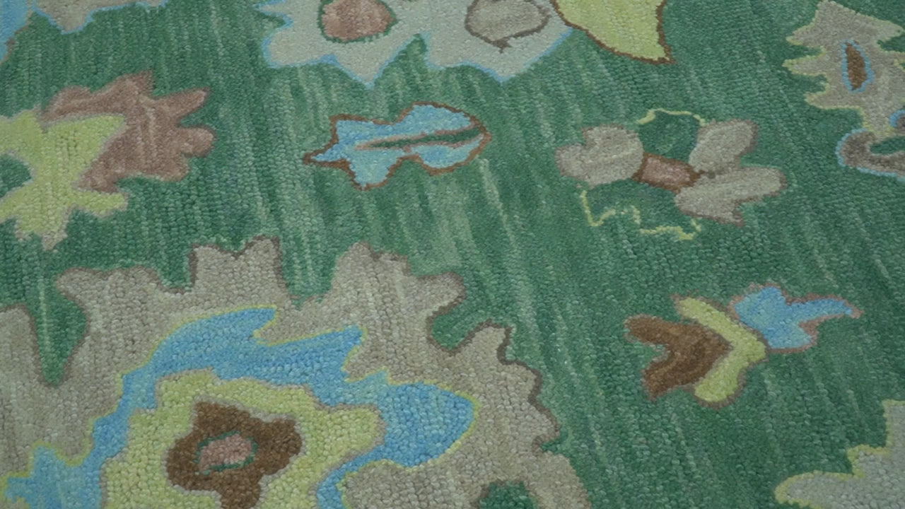 Custom Made Traditional Oushak Green Hand Tufted Wool Area Rug
