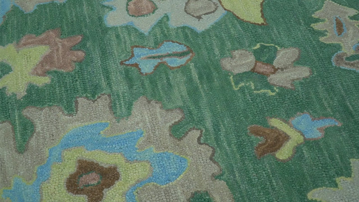 Custom Made Traditional Oushak Green Hand Tufted Wool Area Rug