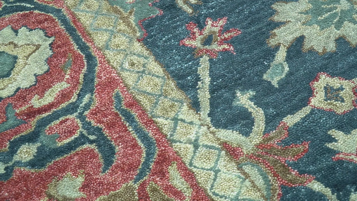 Custom Made Traditional Oushak Design Teal Hand Tufted Wool  Rug