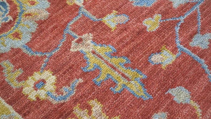 Brickle Red And Blue Traditional Hand Knotted Wool Area Rug