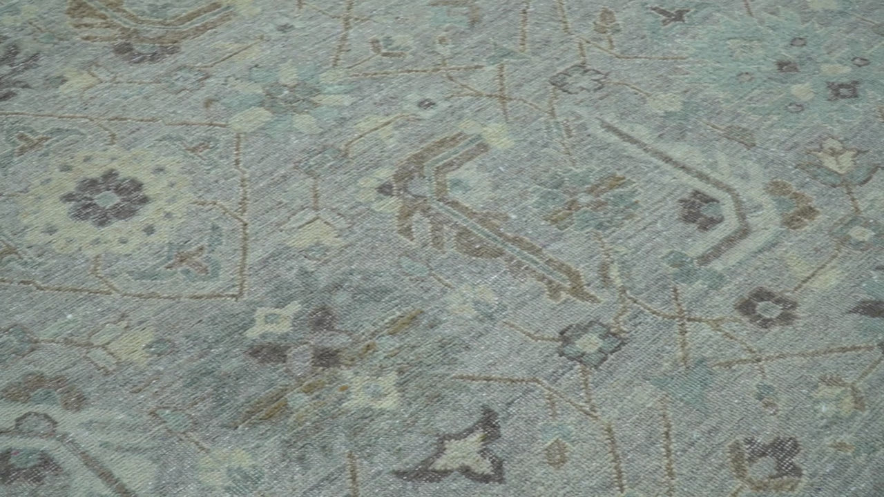 Distressed and Blue Silver Hand Knotted Traditional Wool Area Rug