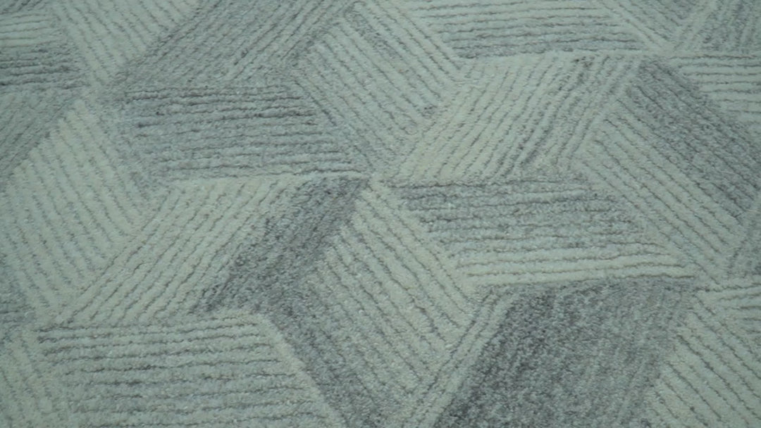 Custom Made Modern Geometrical Gray Hand Tufted Natural Wool Area Rug