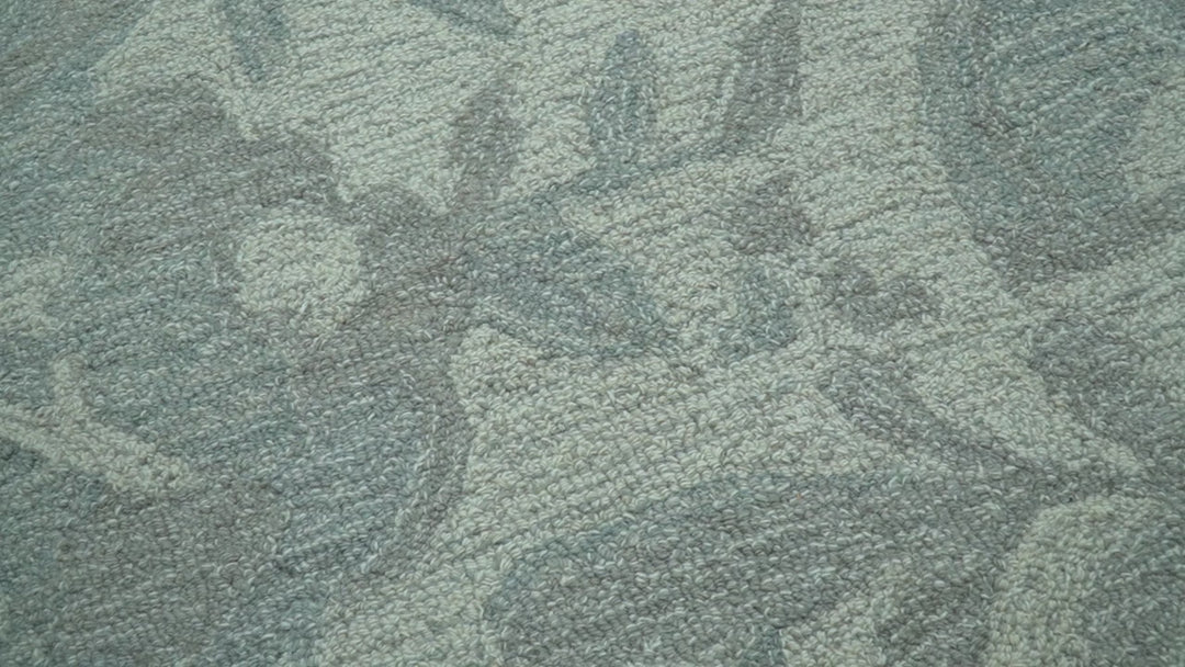 Custom Made Traditional Floral Design Silver And Blue Hand Tufted Wool Area Rug