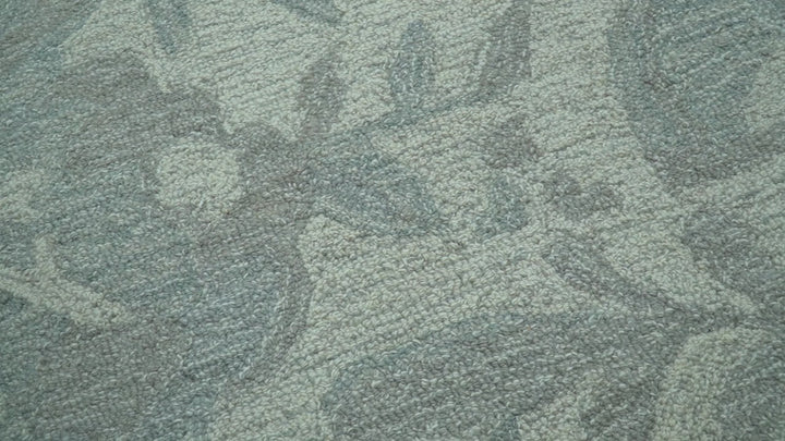 Custom Made Traditional Floral Design Silver And Blue Hand Tufted Wool Area Rug