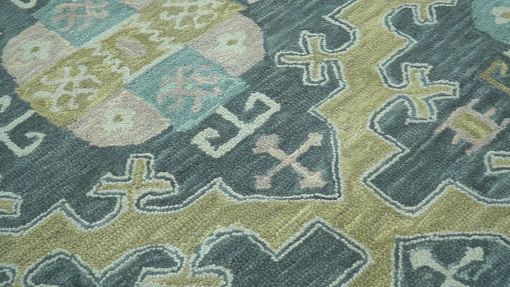 Taj Custom Made Teal Traditional Design Hand Tufted Wool Rug