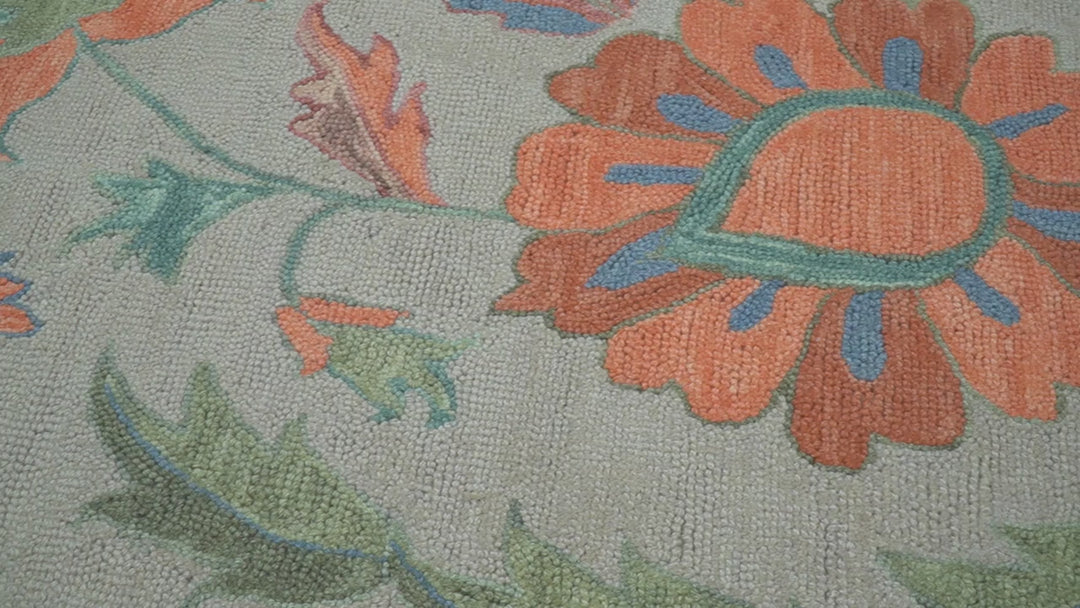 Custom Made Oriental Uzbek Design Floral Beige Hand Tufted Wool Area Rug