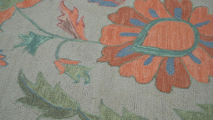 Custom Made Oriental Uzbek Design Floral Beige Hand Tufted Wool Area Rug