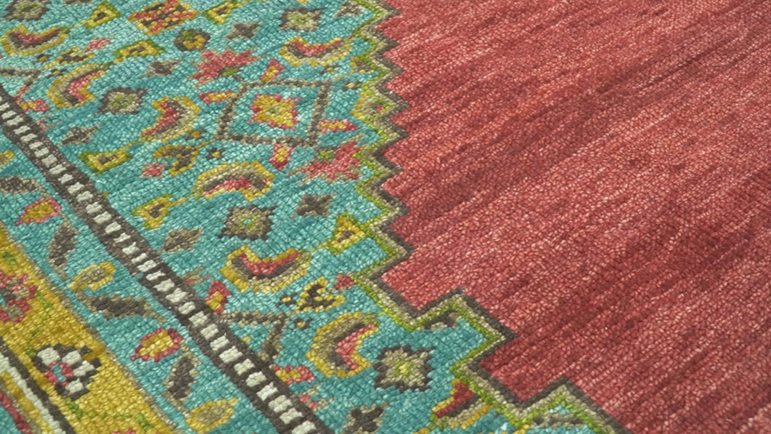 Custom Made Traditional Serapi Red And Blue Hand Knotted Wool Rug