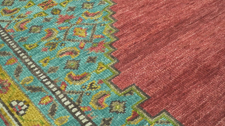 Custom Made Traditional Serapi Red And Blue Hand Knotted Wool Rug