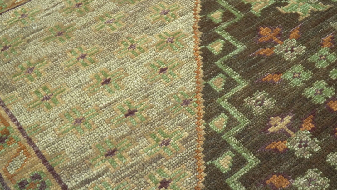 Custom Made Traditional Tribal Beige And Brown Hand Knotted wool area rug