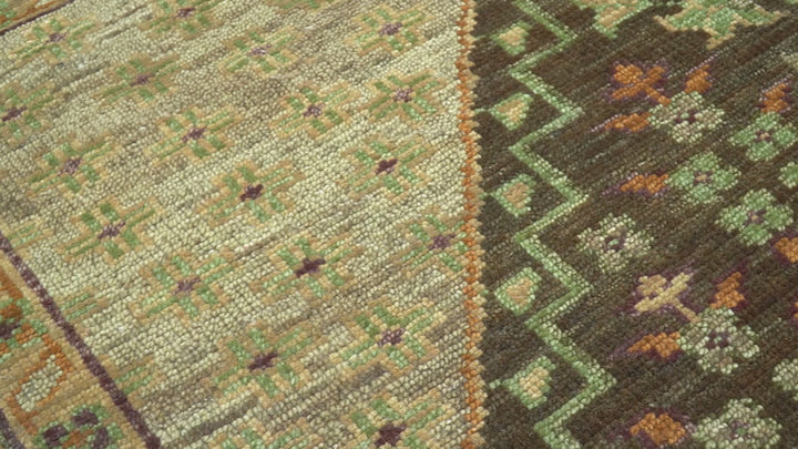 Custom Made Traditional Tribal Beige And Brown Hand Knotted wool area rug