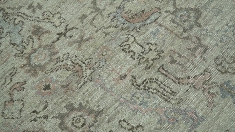 Distressed Traditional Design Beige, Brown And Pink 8x10 Hand Knotted wool rug