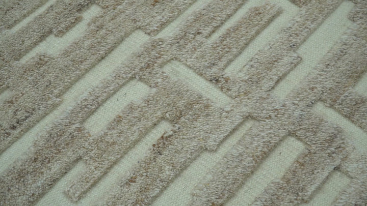Custom Made Modern Contemporary Beige Hand Knotted Wool Area Rug