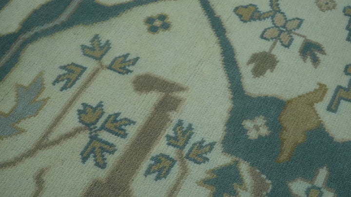 Blue And Beige Traditional Oushak Hand Knotted Custom Made wool rug