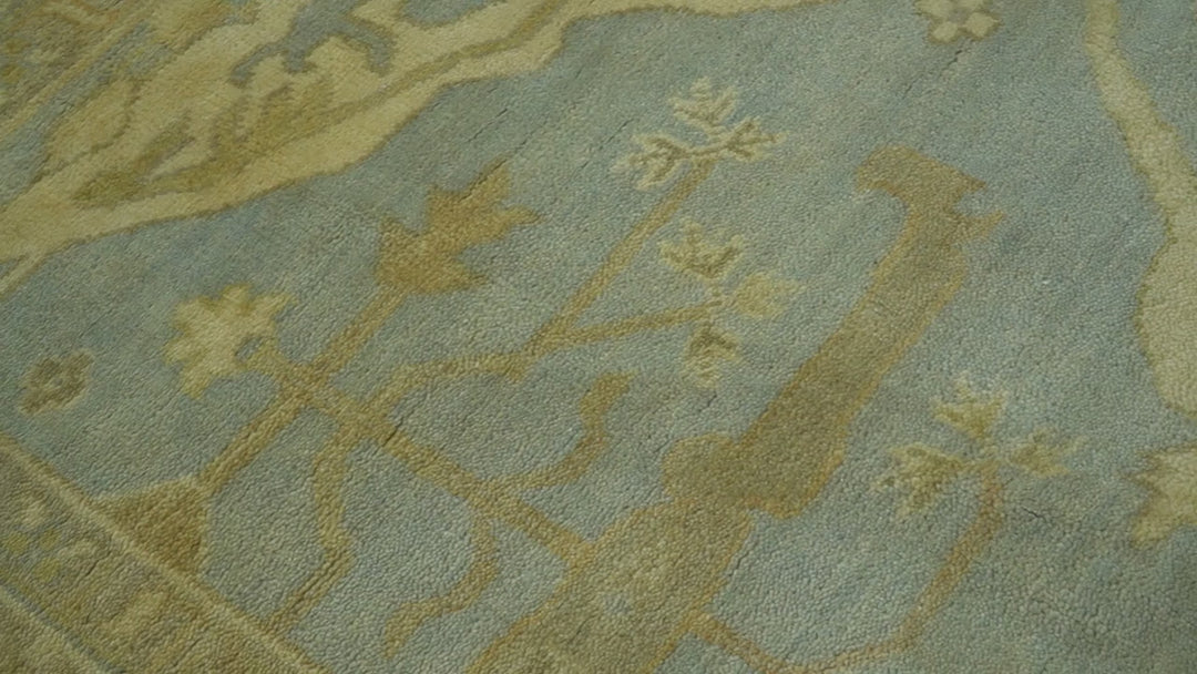 Traditional Oushak Design Blue And Beige hand Knotted 8x8 Wool Area Rug