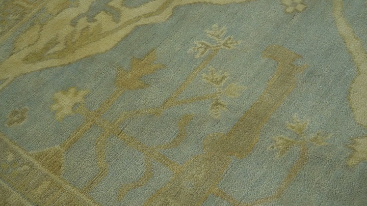 Traditional Oushak Design Blue And Beige hand Knotted 8x8 Wool Area Rug