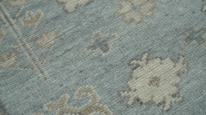 Traditional Medallions Design Blue And Beige Custom Made Wool And Linen Blend Rug