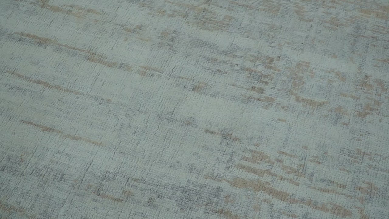 Modern Abstract Design Gray And Blue 8x10 Hand Knotted Bamboo Silk Area Rug