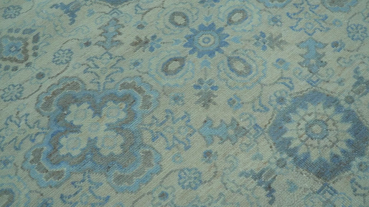 Distressed Hand Knotted Blue And Beige Oriental Design 8x10 Wool Area Rug