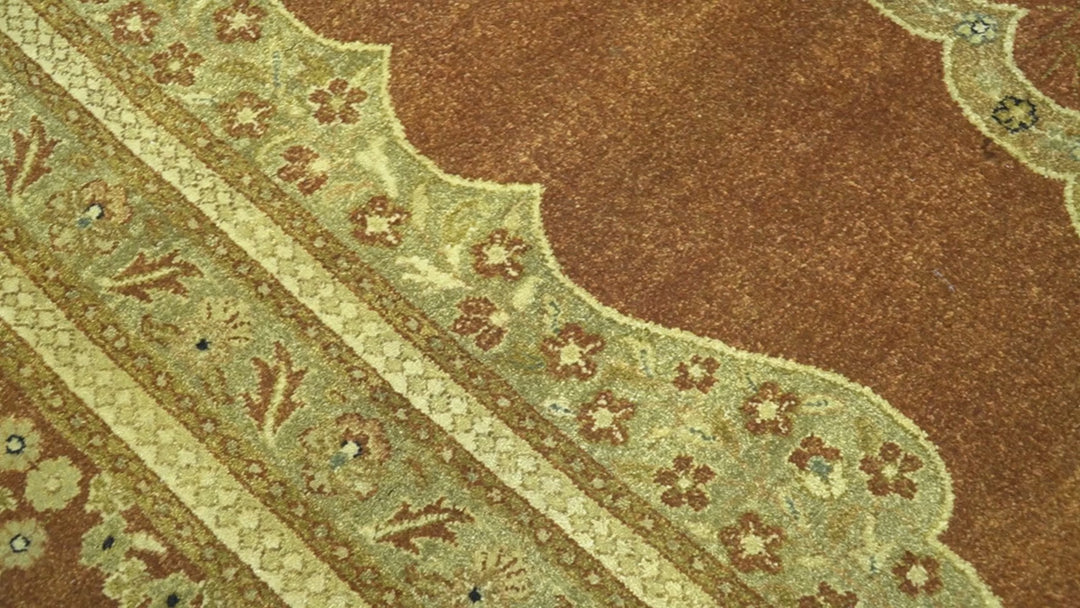 Fine Antique Knotted Traditional Tabriz Brown And Beige Wool Area Rug