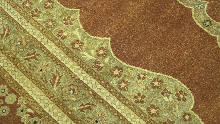 Fine Antique Knotted Traditional Tabriz Brown And Beige Wool Area Rug