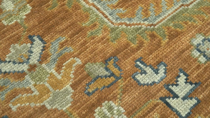 Custom Made Rust, Beige And Blue Traditional Hand Knotted wool rug