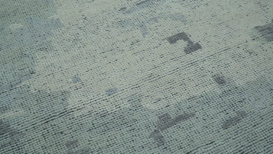 Custom Made Modern Abstract Design Blue And Gray Hand Knotted Wool Area Rug