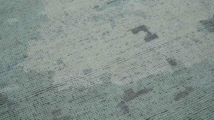 Custom Made Modern Abstract Design Blue And Gray Hand Knotted Wool Area Rug