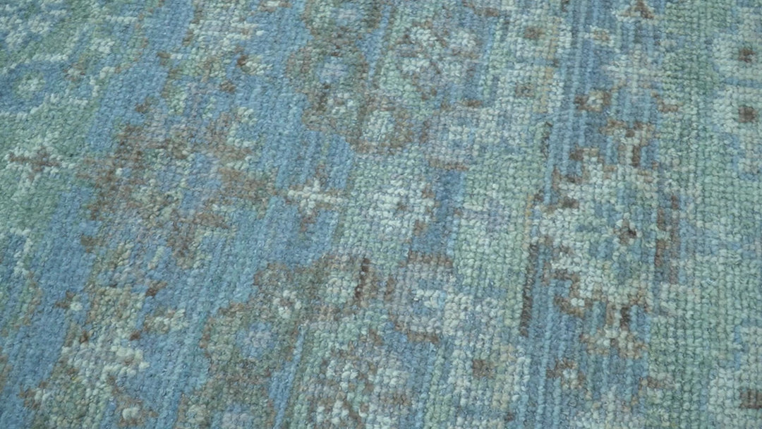 Custom Made Turkish Design Blue And Gray Hand Knotted Afghan Wool Area Rug